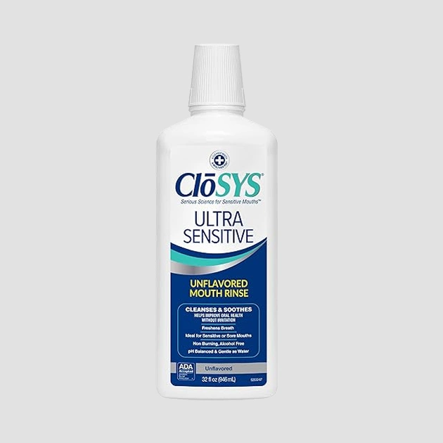 CloSYS Ultra Sensitive mouthwash bottle representing recommended oral rinse products at Dentistry of Old Town Scottsdale