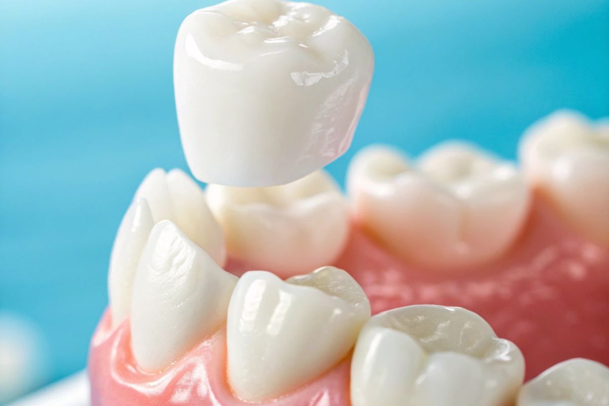 Dental Crown Being Places on Teeth